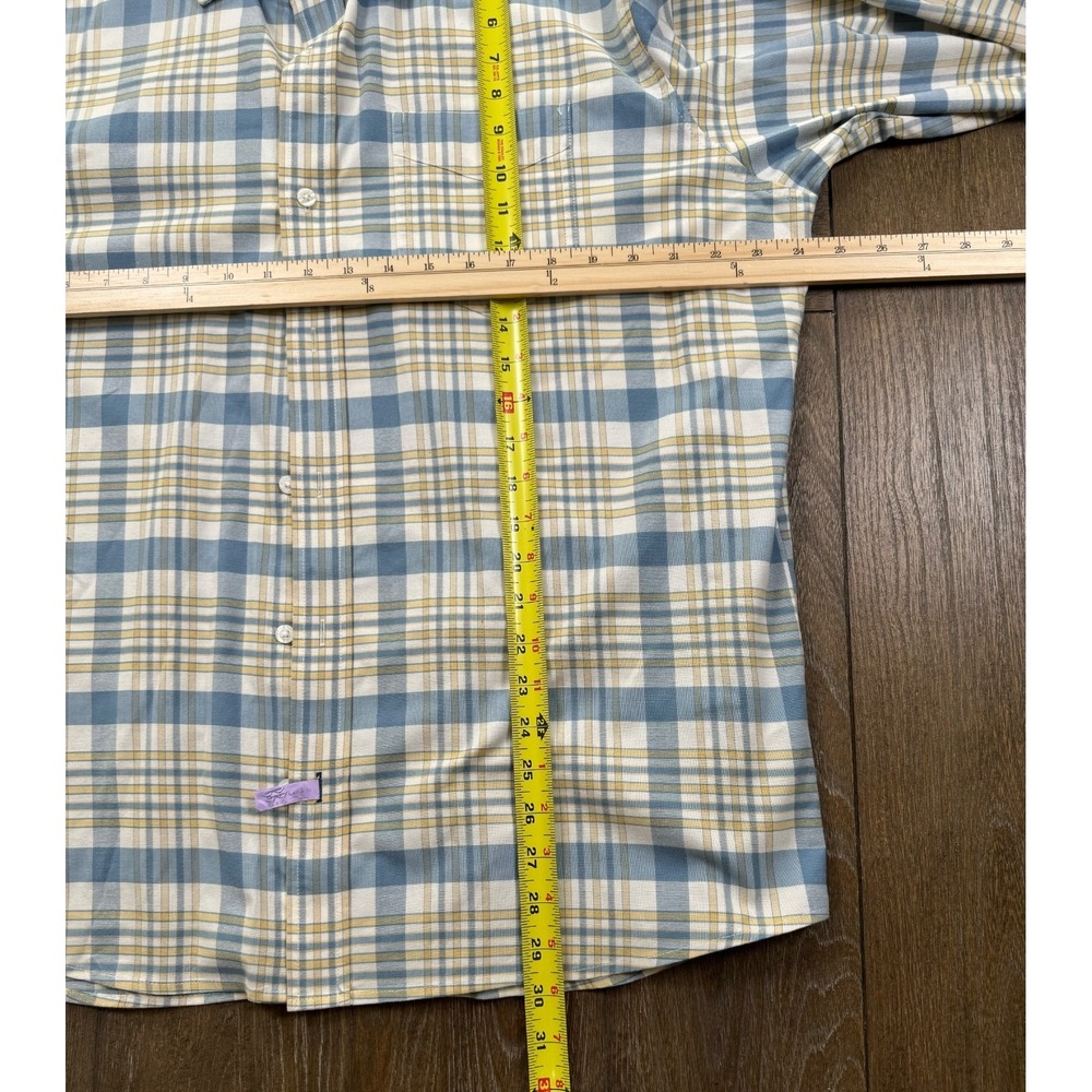 L.L.Bean Slightly Fitted Plaid Stretch Shirt Mens L Blue Yellow Long Sleeve 3241 - Picture 3 of 5